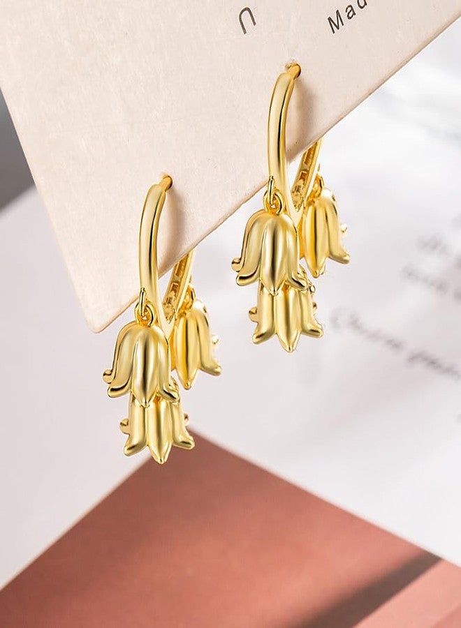 Thalireth Lily Of The Valley Flower Earrings For Women Dainty Huggie Heart Small Hoop Earrings Cute Lily Of The Valley Gifts (Gold) - Image 5